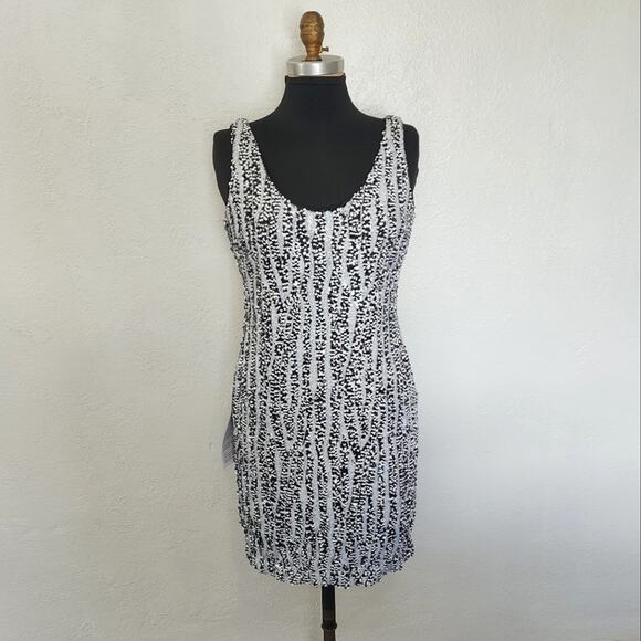 Cache Black & White Abstract Striped Sequin Cocktail Dress Mini Size Large - Picture 1 of 12
